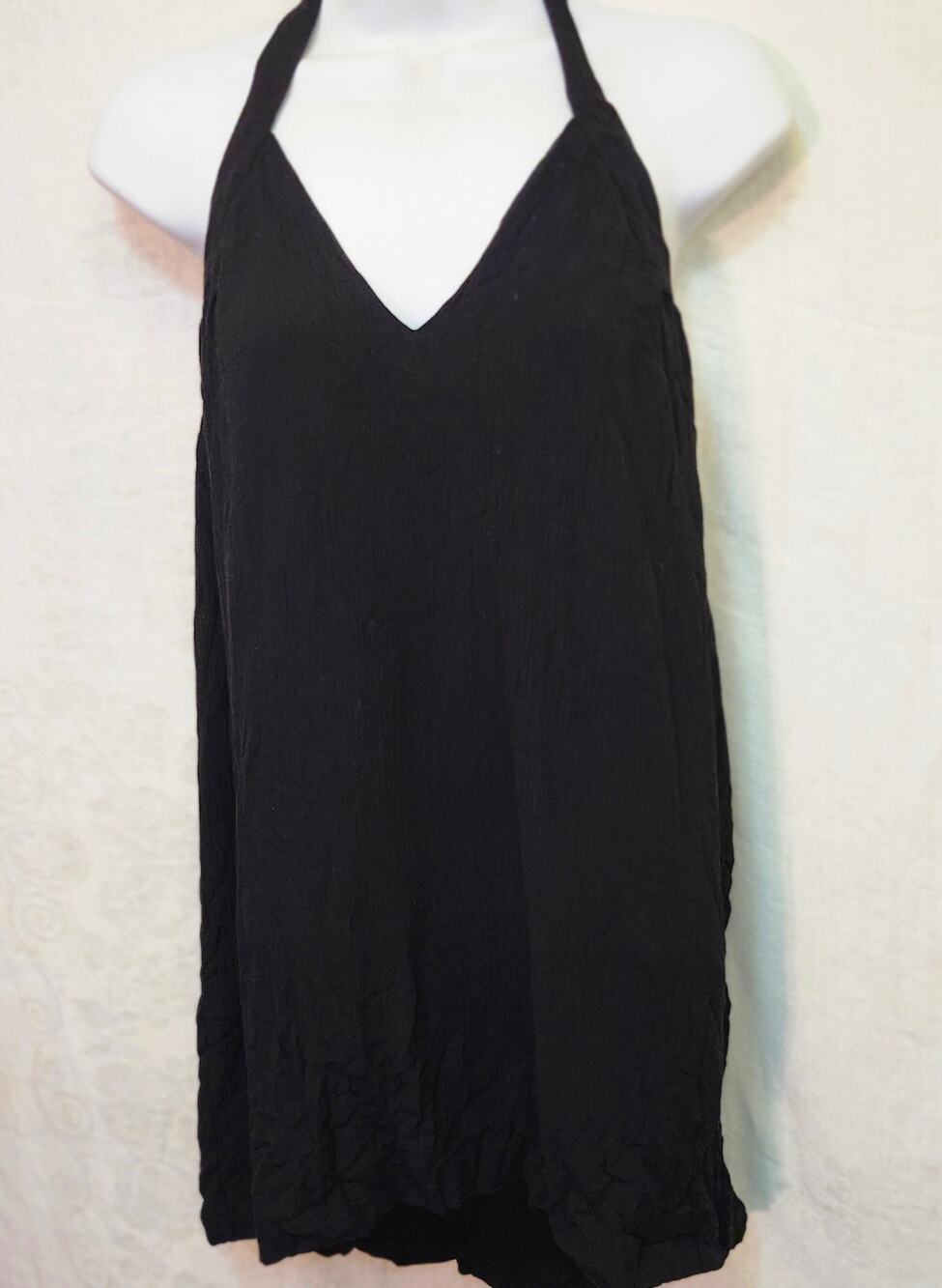 Superdown Womens Sz Med Black Gauze Halter Dress Back Zip Tie At Neck